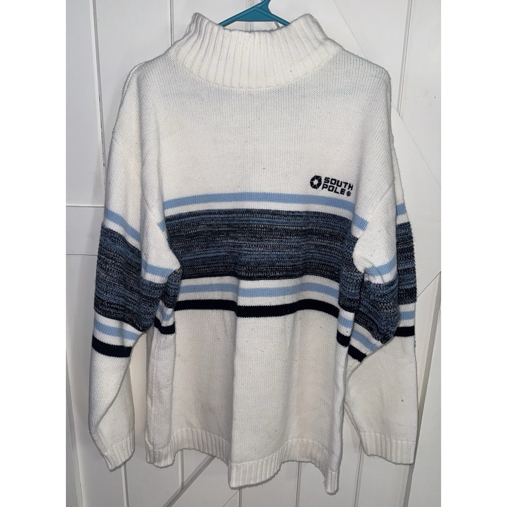 Vintage Y2K SouthPole Sweater Men's‎ Mock Turtleneck Striped HIP HOP Sweater XL